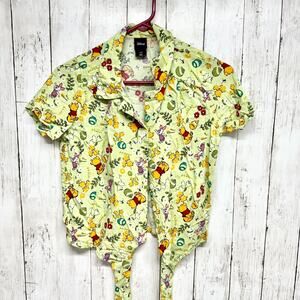 Disney Winnie SM The Pooh Cottagecore Floral Tie-Front Girls Woven Button-Up